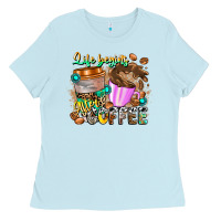 Baby Blue Life Begins After Coffee Ladies Tee - CowhideDigitalArt