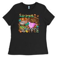 Black Life Begins After Coffee Ladies Tee - CowhideDigitalArt