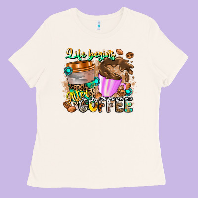 Life Begins After Coffee Ladies Tee Designed By Cowhidedigitalart