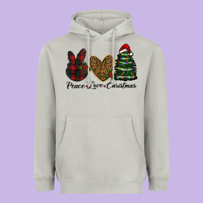 Peace Love Christmas Heavyweight Hoodie Designed By Ranaportraitstore