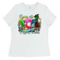 White name flying into 100 days of school Ladies Tee - CowhideDigitalArt