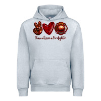 Heather Grey Peace Love Firefighter Urban Hoodie - RanaPortraitStore
