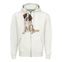 Oatmeal Heather saint bernard Zipper Hoodie - RanaPortraitStore