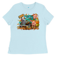 Baby Blue Farm Happy Fall Y'all Ladies Tee - CowhideDigitalArt