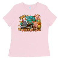 Bubblegum Pink Farm Happy Fall Y'all Ladies Tee - CowhideDigitalArt