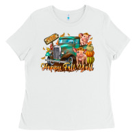 White Farm Happy Fall Y'all Ladies Tee - CowhideDigitalArt