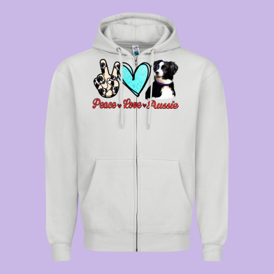 Peace Love Aussie Zipper Hoodie Designed By Jasminsmagicworld