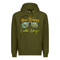 Army Green boat waves sun rays lake days Premium Hoodie - BarkalooDesign