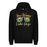 Black boat waves sun rays lake days Premium Hoodie - BarkalooDesign