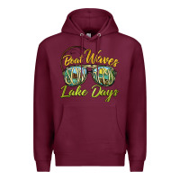 Burgundy boat waves sun rays lake days Premium Hoodie - BarkalooDesign