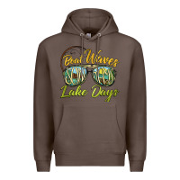 Coffee boat waves sun rays lake days Premium Hoodie - BarkalooDesign
