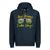 Navy boat waves sun rays lake days Premium Hoodie - BarkalooDesign