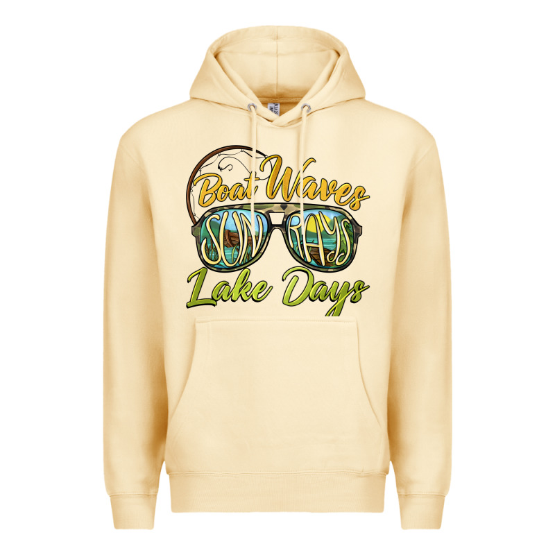Boat Waves Sun Rays Lake Days Premium Hoodie by BarkalooDesign | Teevron