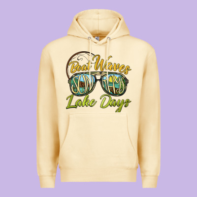 Boat Waves Sun Rays Lake Days Premium Hoodie Designed By Barkaloodesign