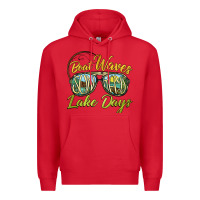 Red boat waves sun rays lake days Premium Hoodie - BarkalooDesign
