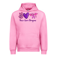 Fuchsia Pink Peace Love Dragons Urban Hoodie - RanaPortraitStore