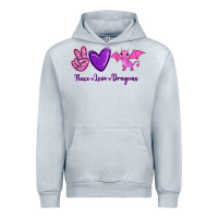 Heather Grey Peace Love Dragons Urban Hoodie - RanaPortraitStore