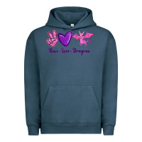 Pigment Midnight Navy Peace Love Dragons Urban Hoodie - RanaPortraitStore