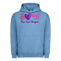 Pigment Pebble Blue Peace Love Dragons Urban Hoodie - RanaPortraitStore