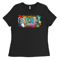 Black Precschool Teacher Ladies Tee - CowhideDigitalArt