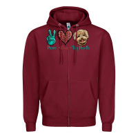 Burgundy Peace Love Toy Poodle Zipper Hoodie - Jasminsmagicworld