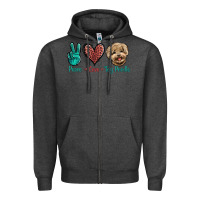 Charcoal Heather Peace Love Toy Poodle Zipper Hoodie - Jasminsmagicworld