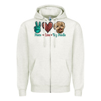 Oatmeal Heather Peace Love Toy Poodle Zipper Hoodie - Jasminsmagicworld