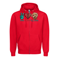 Red Peace Love Toy Poodle Zipper Hoodie - Jasminsmagicworld