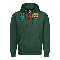Sports Green Peace Love Toy Poodle Zipper Hoodie - Jasminsmagicworld