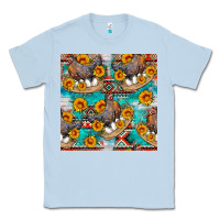 Dusty Blue chicken with eggs and sunflowers seamles pattern Classic Tee - FaDigitalArtStudio
