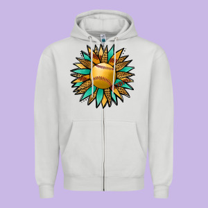 Softball Sunflower Zipper Hoodie Designed By Jasminsmagicworld
