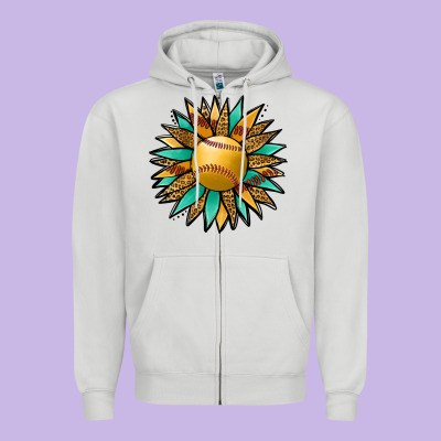 Softball Sunflower Zipper Hoodie Designed By Jasminsmagicworld