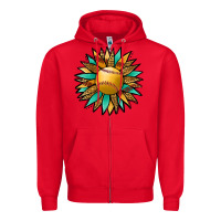 Red Softball Sunflower Zipper Hoodie - Jasminsmagicworld