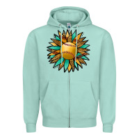 Seafoam Softball Sunflower Zipper Hoodie - Jasminsmagicworld