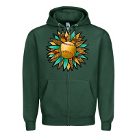 Sports Green Softball Sunflower Zipper Hoodie - Jasminsmagicworld
