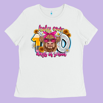 Holy Cow 100 Days Of School Ladies Tee Designed By Cowhidedigitalart