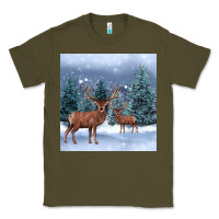 Army Green winter deer Classic Tee - BarkalooDesign