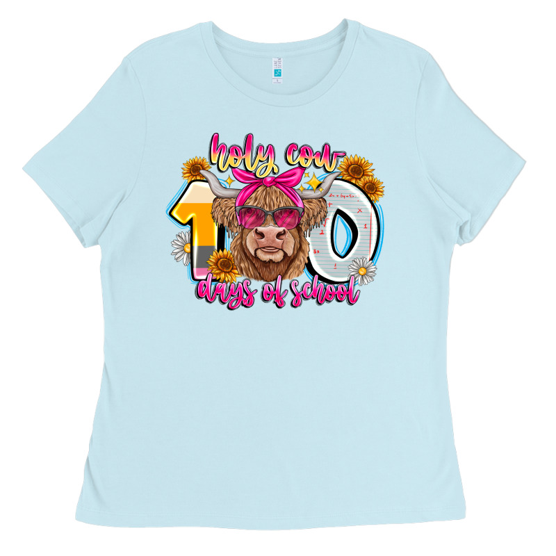 Holy Cow 100 Days Of School Ladies Tee by CowhideDigitalArt | Teevron