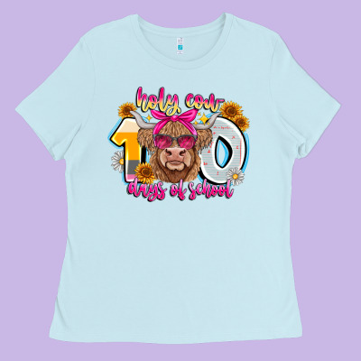 Holy Cow 100 Days Of School Ladies Tee Designed By Cowhidedigitalart