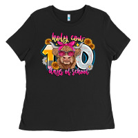 Black Holy Cow 100 Days Of School Ladies Tee - CowhideDigitalArt