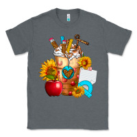 Charcoal Heather teacher cold drink frappe with sunflowers Classic Tee - FaDigitalArtStudio