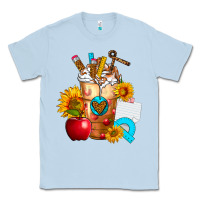 Dusty Blue teacher cold drink frappe with sunflowers Classic Tee - FaDigitalArtStudio