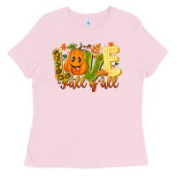 Bubblegum Pink Love Fall Y'all Ladies Tee - CowhideDigitalArt