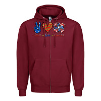 Burgundy Peace Love America Zipper Hoodie - Jasminsmagicworld