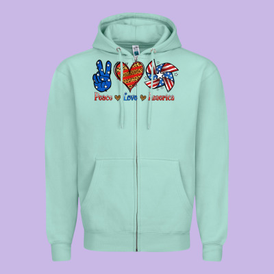 Peace Love America Zipper Hoodie Designed By Jasminsmagicworld