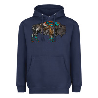 Navy cowhide bison Heavyweight Hoodie - RanaPortraitStore