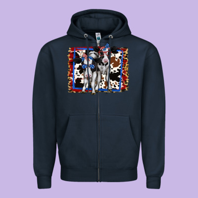 4th Of July Cows Holstein Cows Zipper Hoodie Designed By Jasminsmagicworld