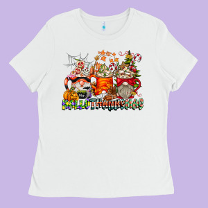Hallothanksmas Gnome Coffee Cups Ladies Tee Designed By Cowhidedigitalart