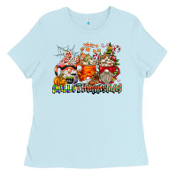 Baby Blue Hallothanksmas Gnome Coffee Cups Ladies Tee - CowhideDigitalArt