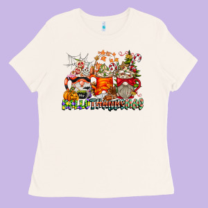 Hallothanksmas Gnome Coffee Cups Ladies Tee Designed By Cowhidedigitalart